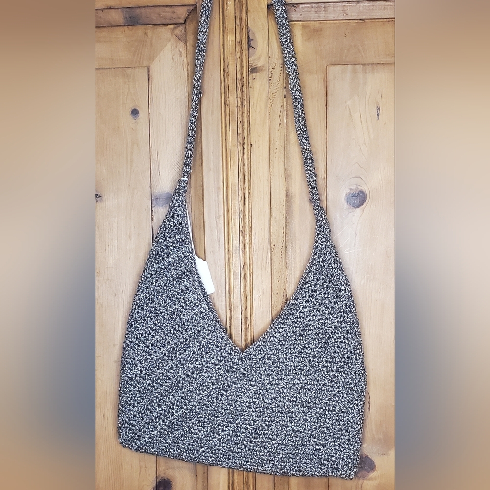 Elegant Brown and White Tweed Shoulder Bag